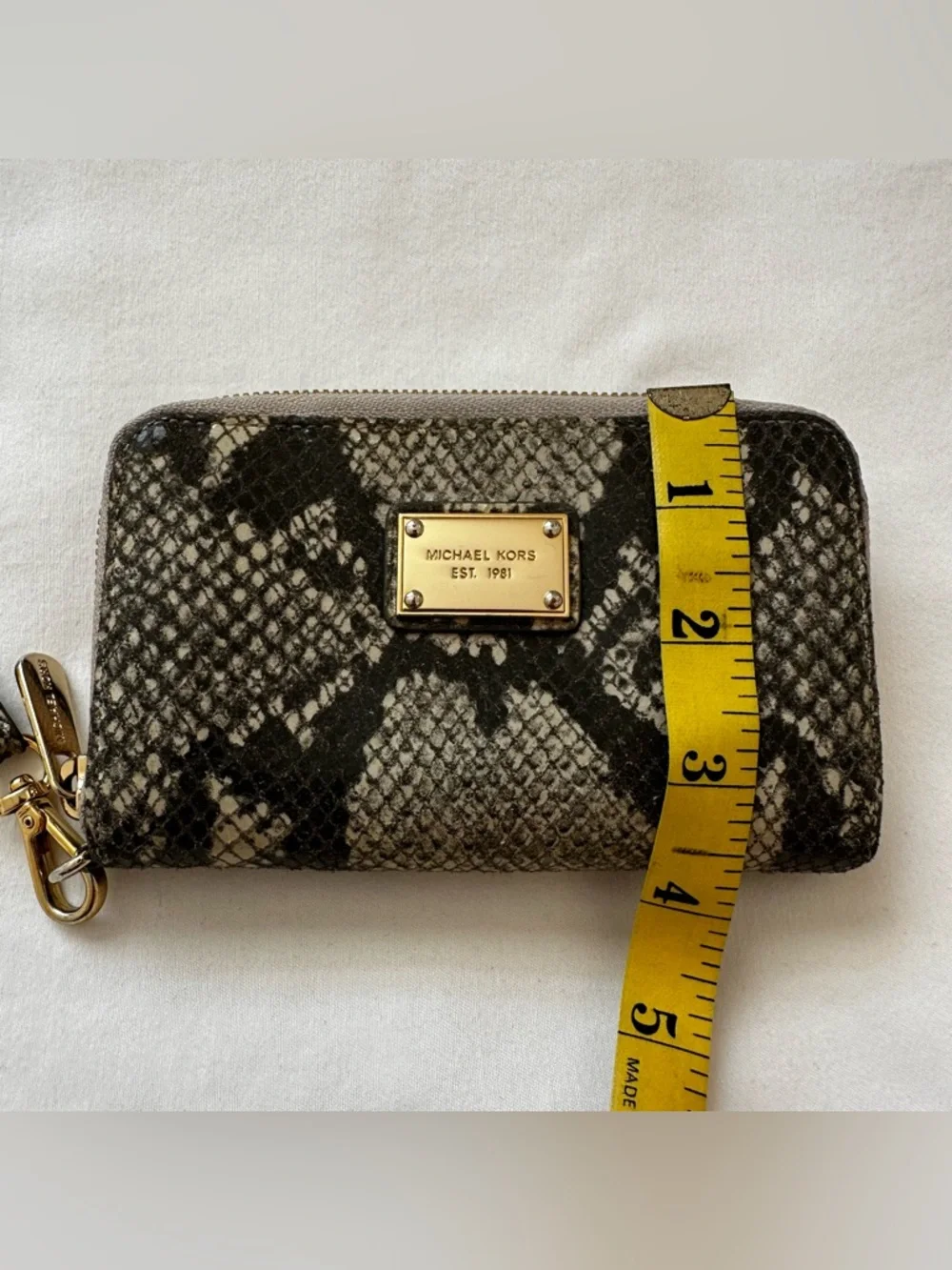 Michael Kors Jet Set Travel Continental Gray Tan Snake Embossed Wristlet Wallet